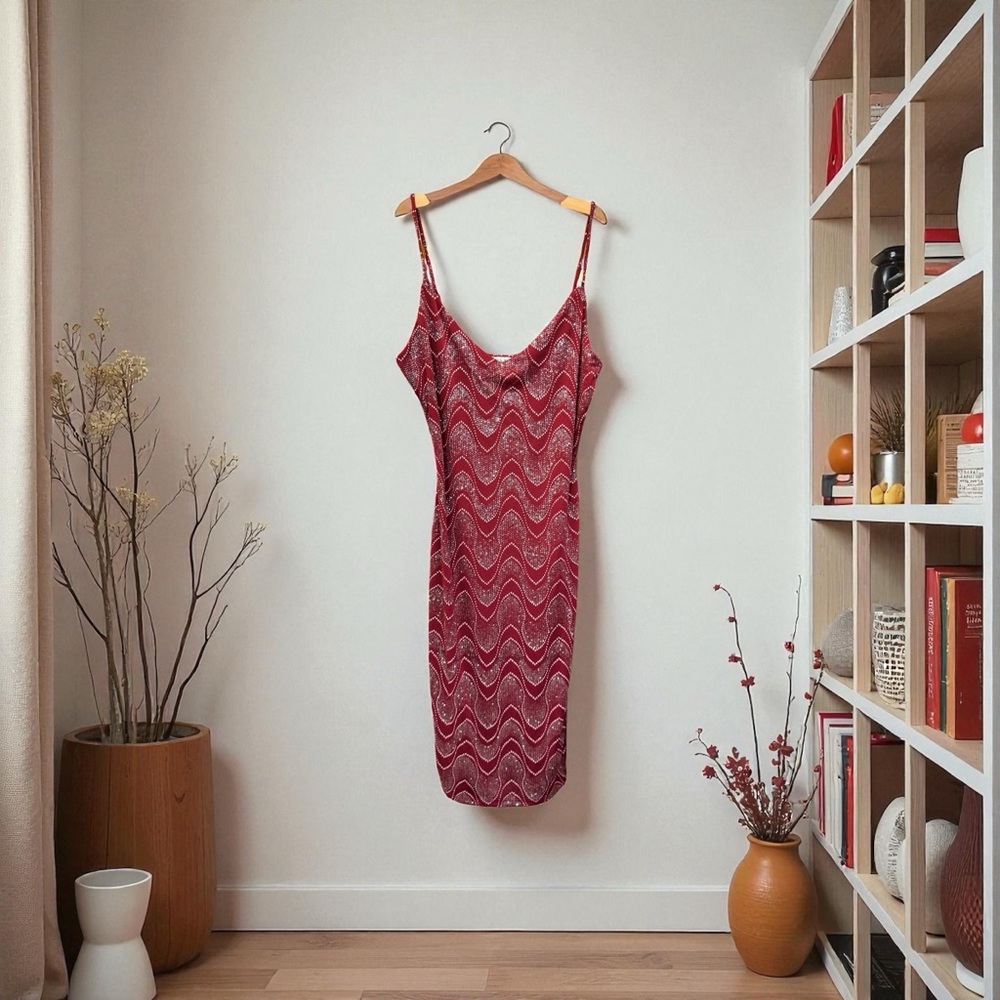 Haute Monde Red & Silver Patterned Dress